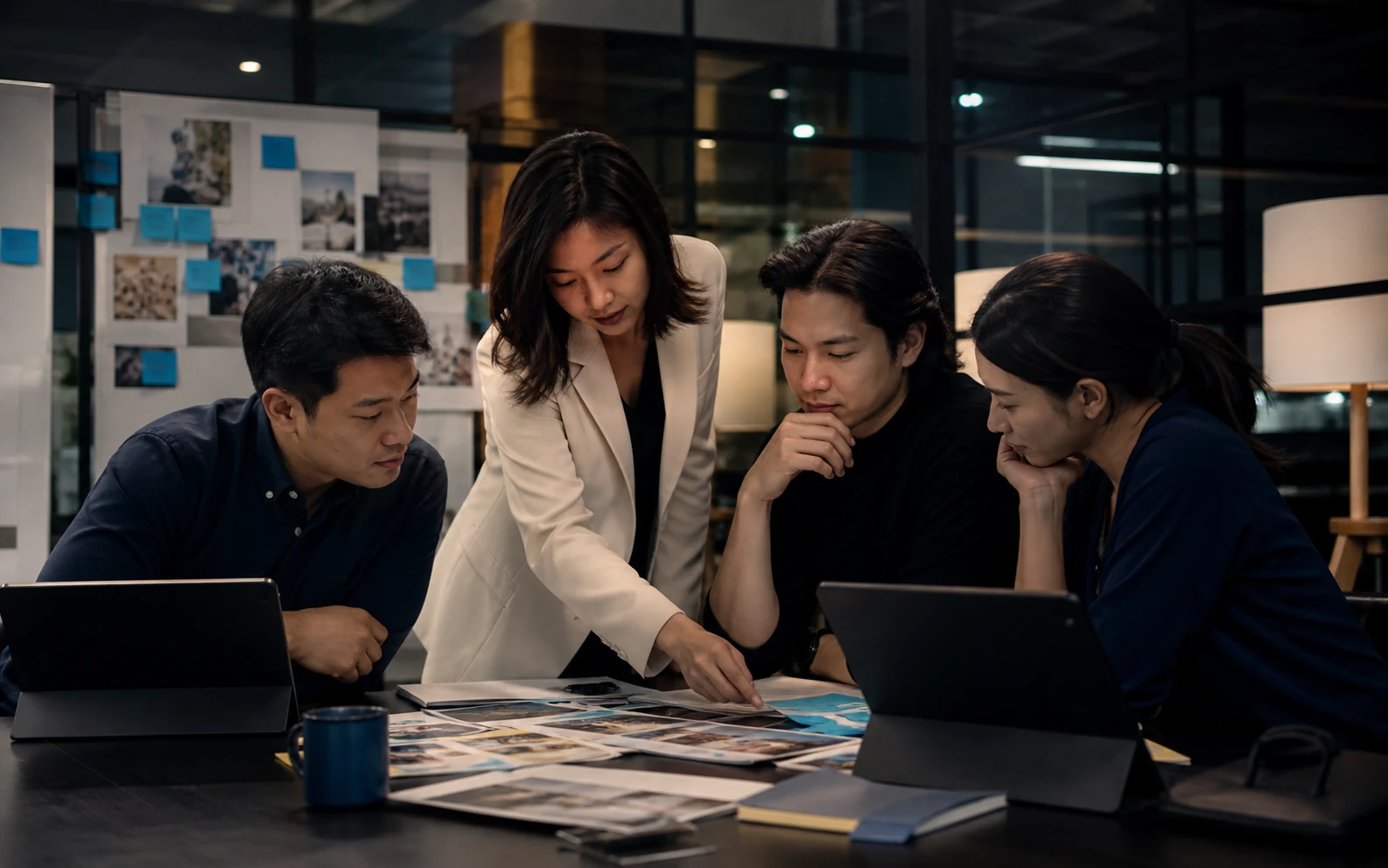 Illustrative team observing material