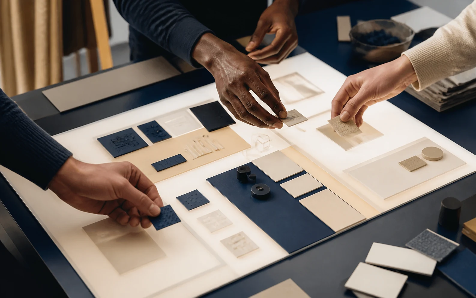 Illustrative hands building a prototype